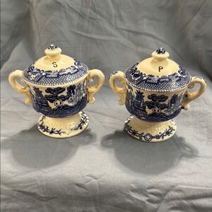 Blue and Cream Ceramic Salt and Pepper Shakers